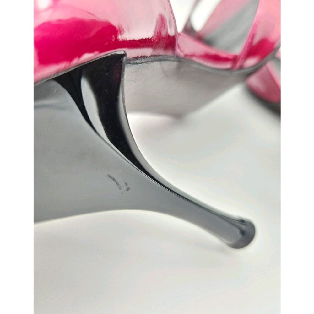Stuart Weitzman Peep Toe Stiletto Pumps Magenta Glossy Patent Leather Sz 8 - Picture 6 of 11